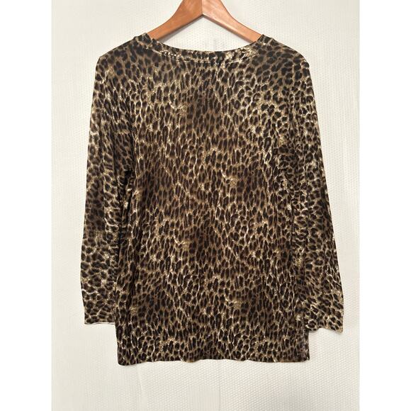 Cathy Daniels Brown Leopard Print Long Sleeve Beaded Detail Crew Neck Top Size M - Picture 7 of 9